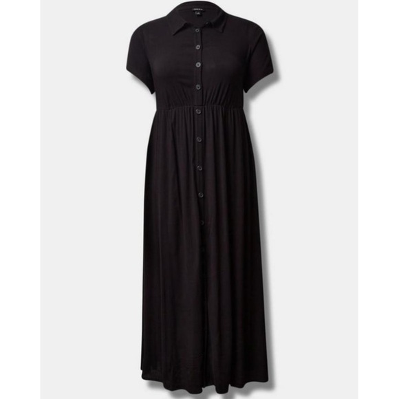 TORRID NWT MAXI RAYON SLUB BUTTON FRONT GODET A-LINE DRESS - Picture 2 of 5